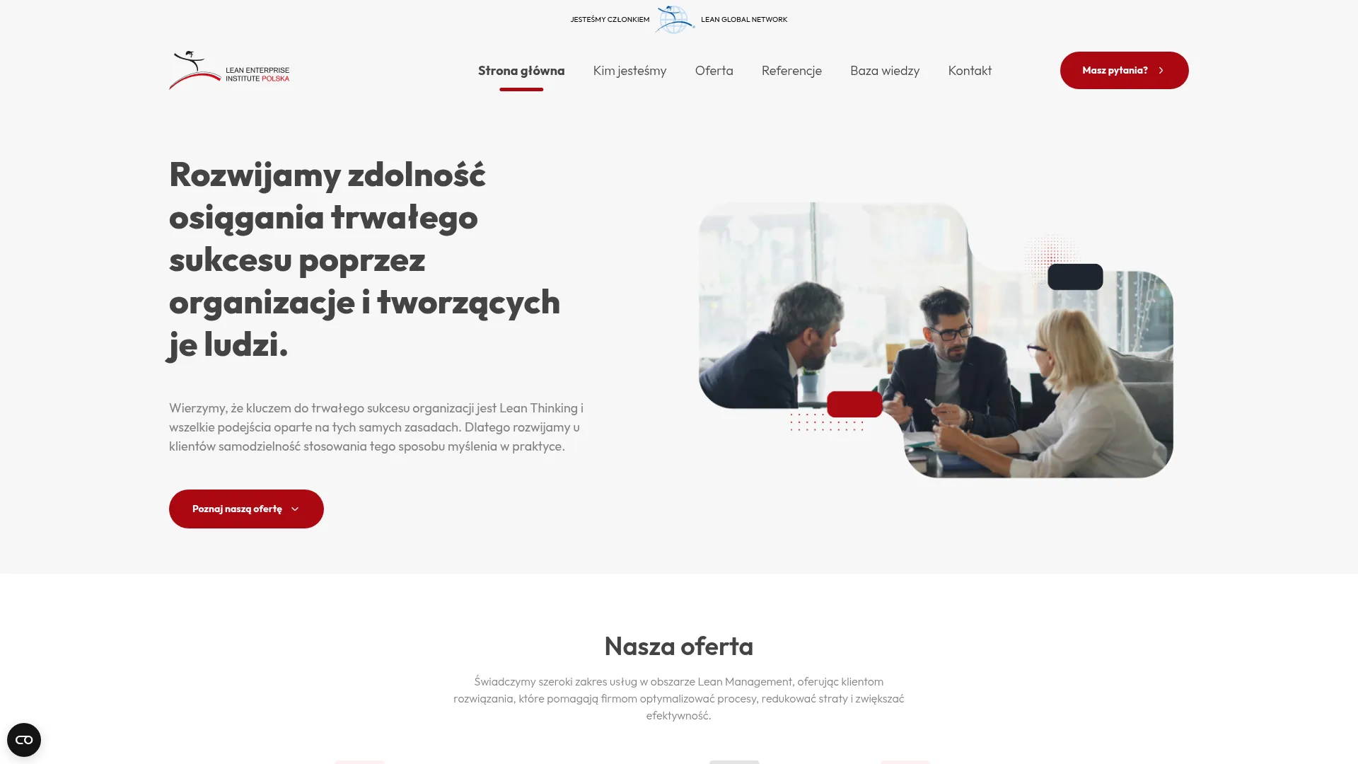 Zrzut ekranu strony Lean Enterprise Institute Polska sp. z o.o.