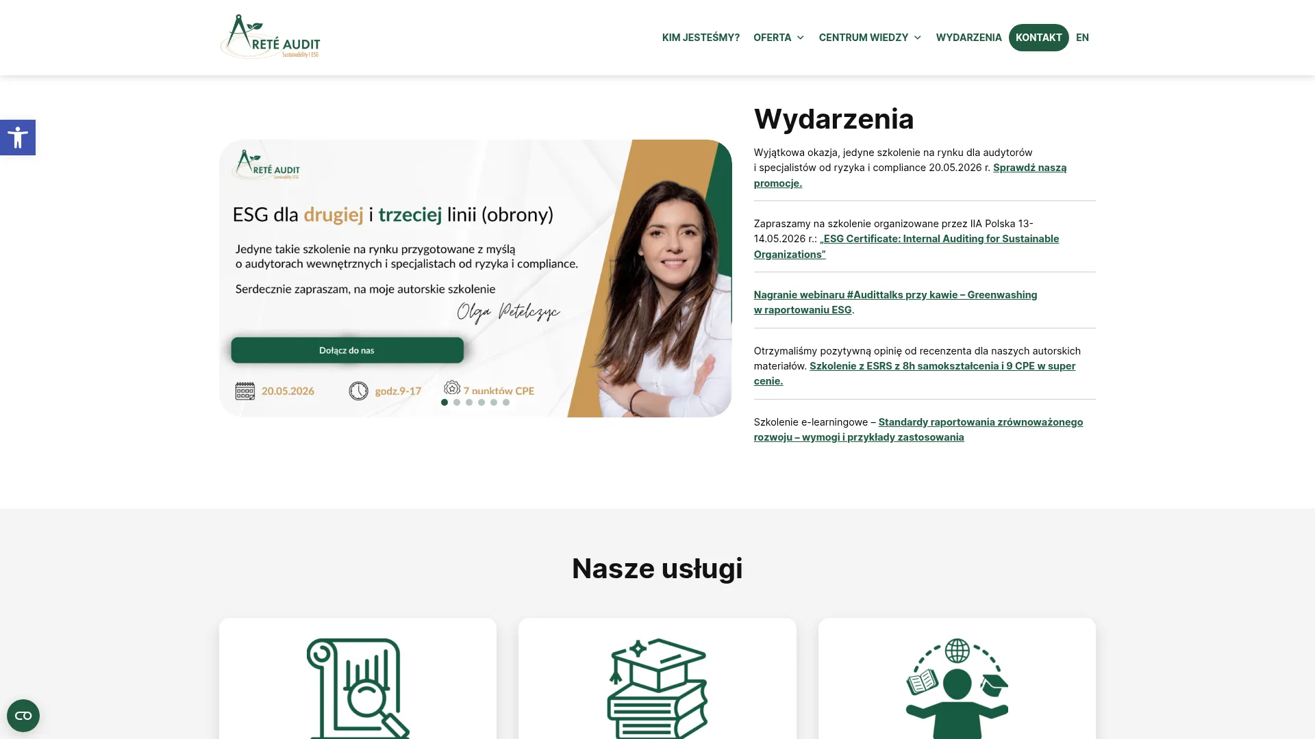 Zrzut ekranu strony Arete Audit Sp. z o.o.