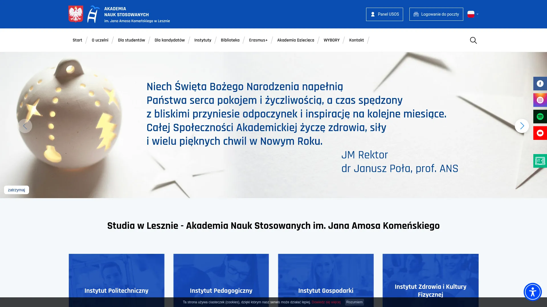 Zrzut ekranu strony Akademia Nauk Stosowanych im. Jana Amosa Komeńskiego